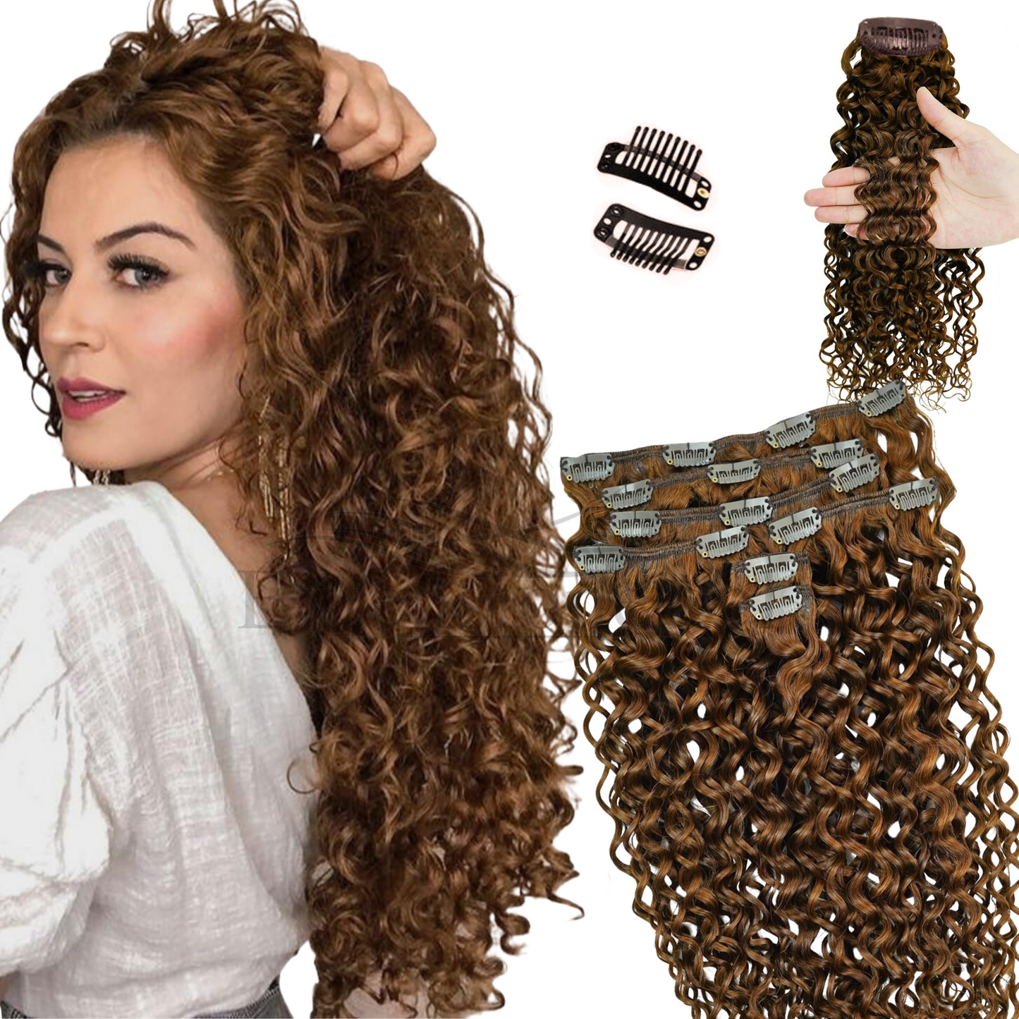Extensión de Cabello con Clip (Sintético Kanekalon) - Rizado