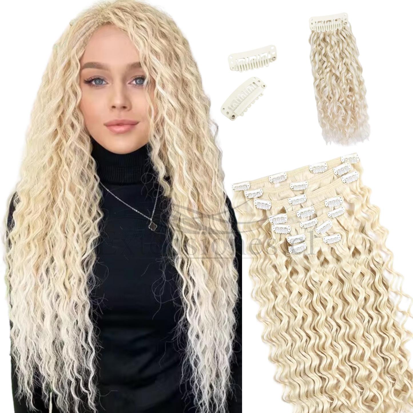 Extensión de Cabello con Clip (Sintético Kanekalon) - Rizado